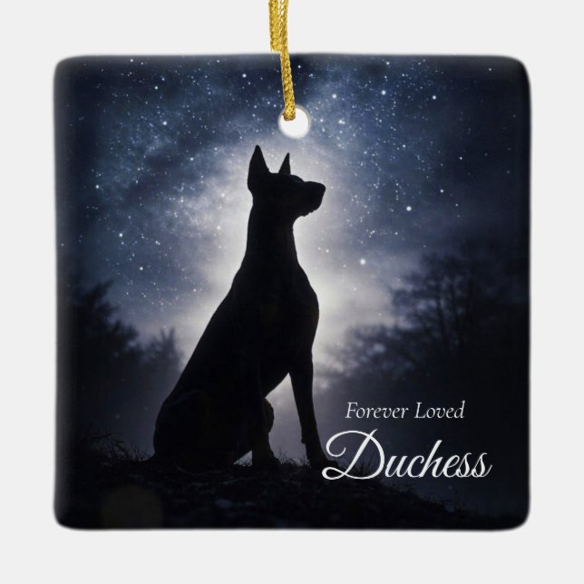 Doberman Pinscher Custom Name Memorial Ceramic Ornament (Front)