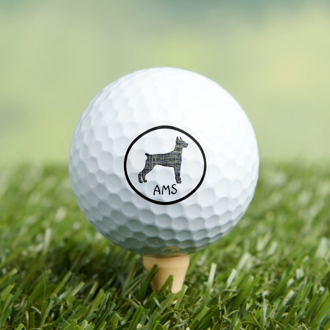 Doberman Pinscher Cute Dog Silhouette MonogramGrid Golf Balls (Insitu Tee)