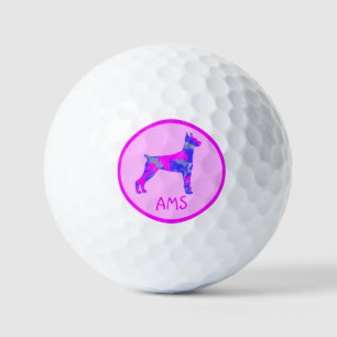 Doberman Pinscher Cute Pink Dog SilhouetteMonogram Golf Balls