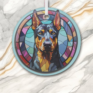 Doberman Pinscher Dog Abstract Stained Glass Tree Decoration