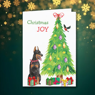 Doberman Pinscher Dog and Christmas Tree Holiday Card