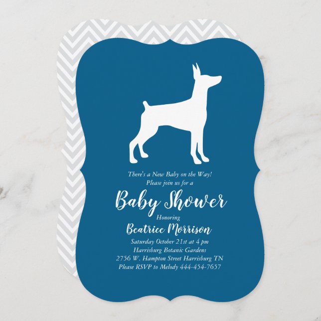 Doberman Pinscher Dog Baby Shower Blue Boy Invitation (Front/Back)