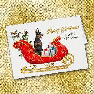 Doberman Pinscher Dog Christmas Sleigh Card