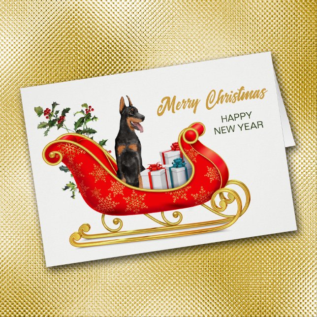 Doberman Pinscher Dog Christmas Sleigh Card (Creator Uploaded)