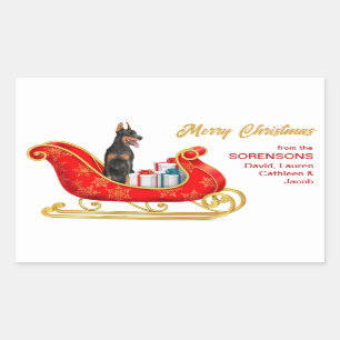 Doberman Pinscher Dog Christmas Sleigh Rectangular Sticker