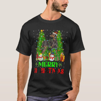 Doberman Pinscher Dog Christmas Tree Lights Holida T-Shirt