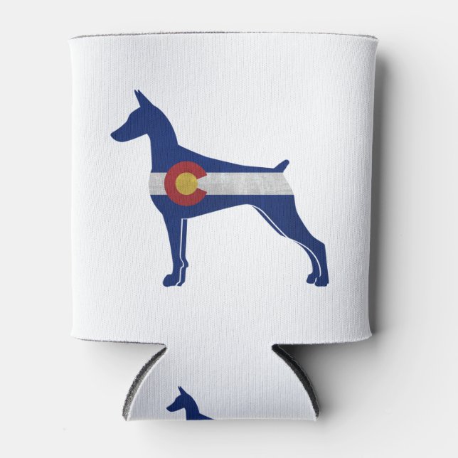 Doberman Pinscher Dog Colorado Flag Silhouette Can Cooler (Front)