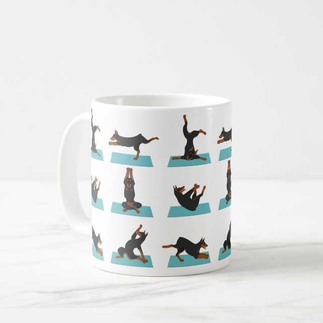 Doberman Pinscher dog doing yoga Coffee Mug (Front Left)
