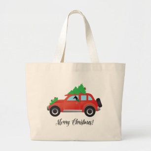 Doberman Pinscher Dog Driving a Car - tree on top Large Tote Bag