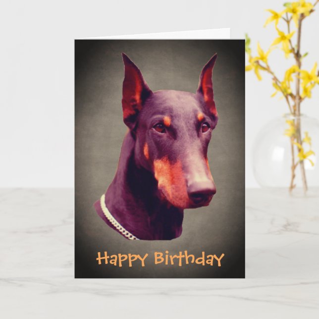 Doberman Pinscher Dog Face Birthday Card (Yellow Flower)