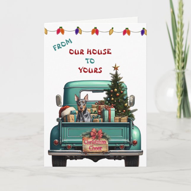 Doberman Pinscher Dog Farm Truck Christmas Card (Front)