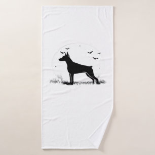 Doberman Pinscher Dog � Halloween Moon Silhouette  Bath Towel