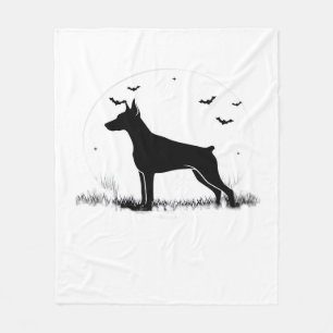 Doberman Pinscher Dog � Halloween Moon Silhouette Fleece Blanket