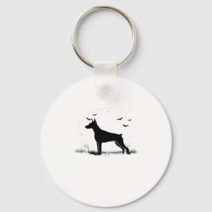 Doberman Pinscher Dog � Halloween Moon Silhouette Key Ring