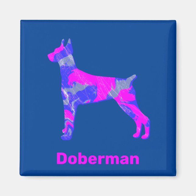 Doberman Pinscher Dog Hot Pink & Blue Magnet (Front)