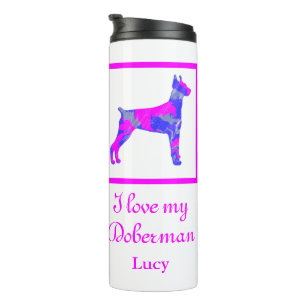 Doberman Pinscher Dog Hot Pink & Blue Silhouette Thermal Tumbler