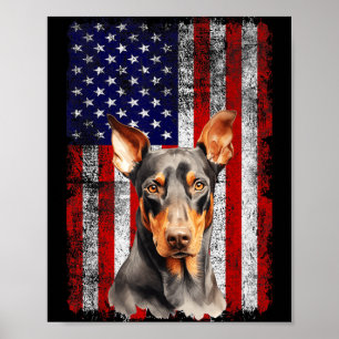 Doberman Pinscher Dog Lover Flag 4th of July Poster