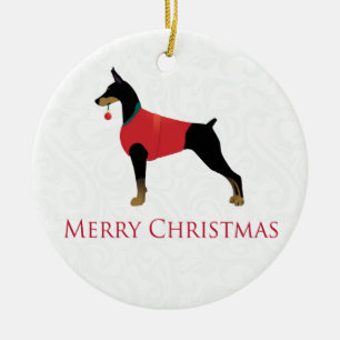 Doberman Pinscher Dog Merry Christmas Design Ceramic Ornament