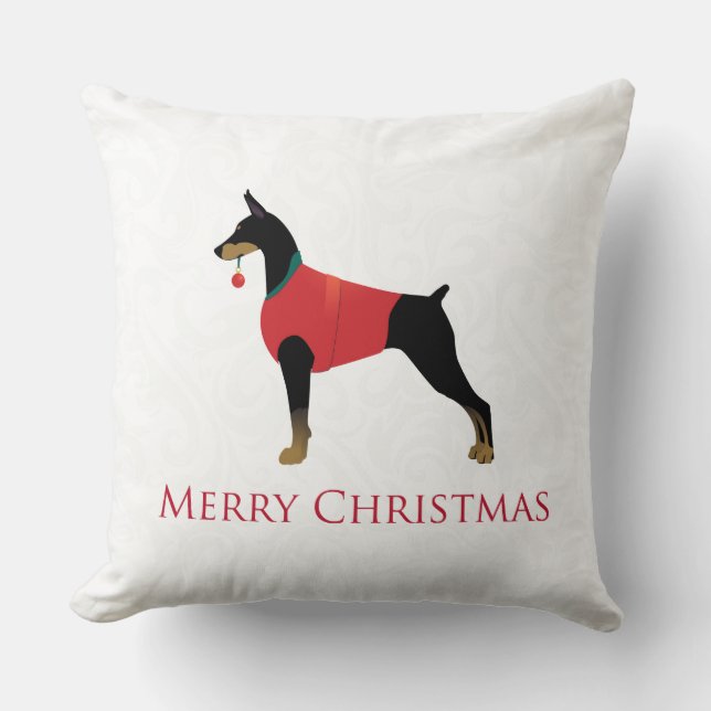 Doberman Pinscher Dog Merry Christmas Design Cushion (Front)