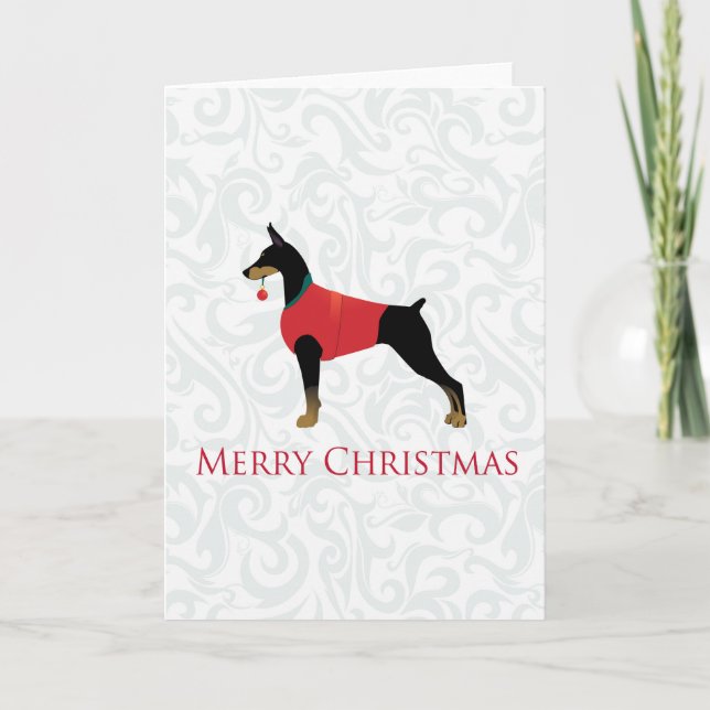 Doberman Pinscher Dog Merry Christmas Design Holiday Card (Front)