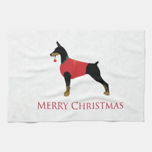 Doberman Pinscher Dog Merry Christmas Design Tea Towel