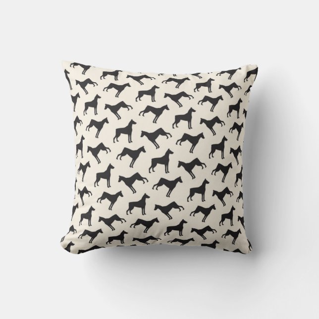Doberman Pinscher Dog Pattern Cream Black Cushion (Front)