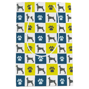 Doberman Pinscher Dog & Paw Print Yellow Grid Medium Gift Bag