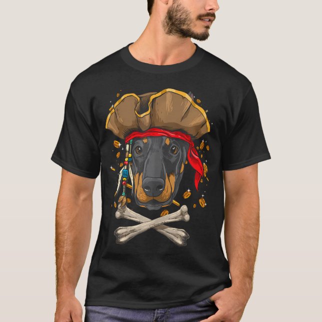 Doberman Pinscher Dog Pirate Jolly Roger Flag T-Shirt (Front)