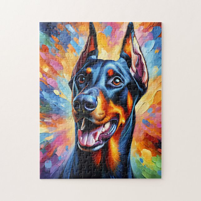 Doberman Pinscher Dog Portrait Acrylic Art Print Jigsaw Puzzle (Vertical)