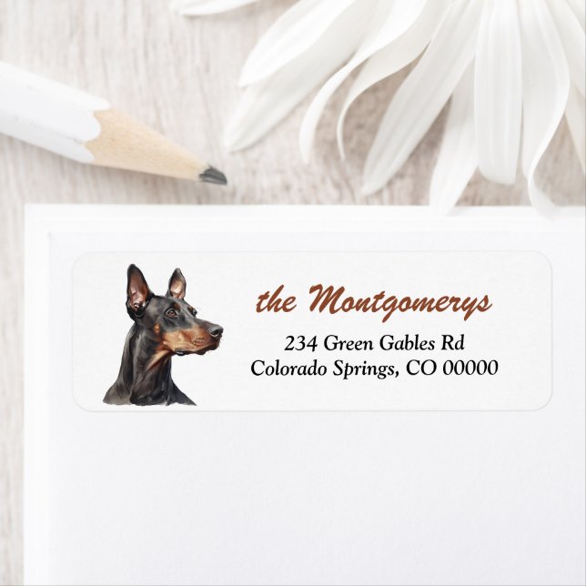Doberman Pinscher Dog Portrait Return Address Label (Insitu)