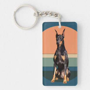 Doberman Pinscher Dog Retro Background Keychain