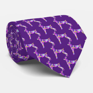 Doberman Pinscher Dog Silhouette Purple Dark Neck Tie