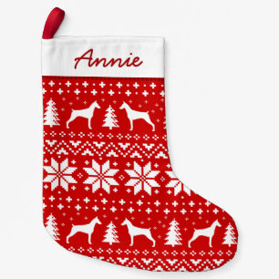 Doberman Pinscher Dog Silhouettes Pattern Cute Small Christmas Stocking