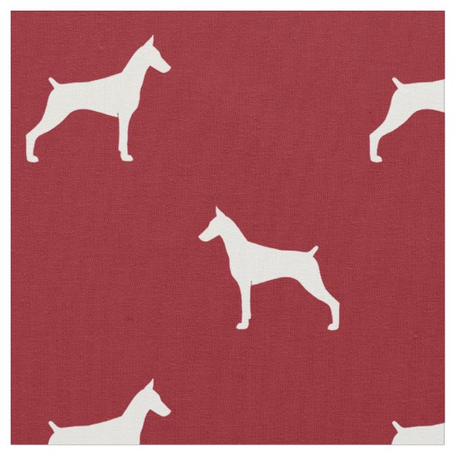 Doberman Pinscher Dog Silhouettes Red and White Fabric (Close Up)