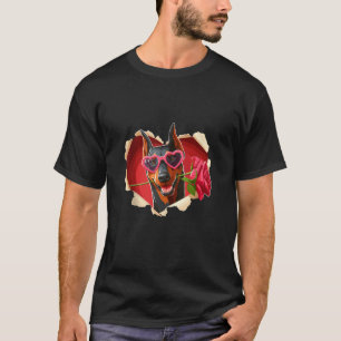 Doberman Pinscher Dog Sunglasses Rose Heart Valent T-Shirt