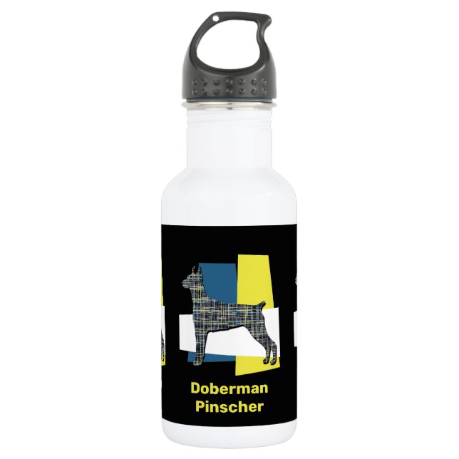 Doberman Pinscher Dog Yellow & Blue Grid 532 Ml Water Bottle (Front)