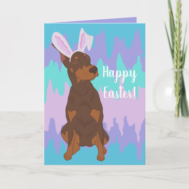 Doberman Pinscher Easter Bunny  Holiday Card (Front)