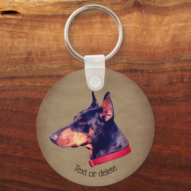 Doberman Pinscher Face Dog Personalised Key Ring (Front)