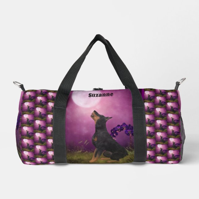 Doberman Pinscher Fantasy Moon Personalised Duffle Bag (Front)