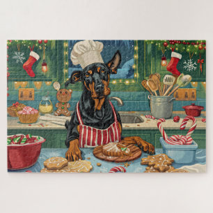 Doberman Pinscher Holiday Baking Festive Christmas Jigsaw Puzzle