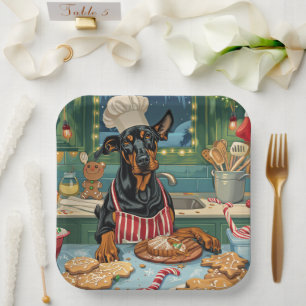 Doberman Pinscher Holiday Baking Festive Christmas Paper Plate
