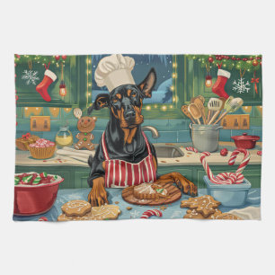 Doberman Pinscher Holiday Baking Festive Christmas Tea Towel