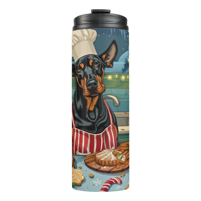 Doberman Pinscher Holiday Baking Festive Christmas Thermal Tumbler (Front)