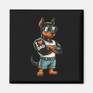 Doberman Pinscher I Love Dad Funny Dog Tattoo  Magnet