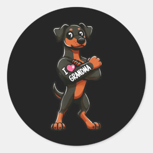 Doberman Pinscher I Love Grandma Funny Dog Tattoo  Classic Round Sticker