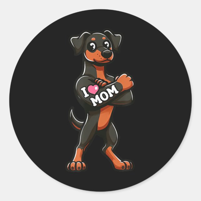 Doberman Pinscher I Love Mum Funny Dog Tattoo  Classic Round Sticker (Front)