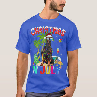 Doberman Pinscher in Santa Hat Sunglasses Christma T-Shirt