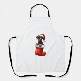 Doberman Pinscher In Sock Christmas Santa Hat Xmas Apron