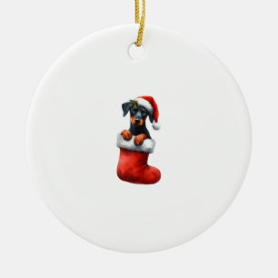Doberman Pinscher In Sock Christmas Santa Hat Xmas Ceramic Ornament