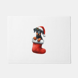 Doberman Pinscher In Sock Christmas Santa Hat Xmas Doormat